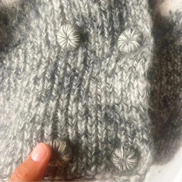 JAHARI 100% GREY WHITE WINTER  COLLAR WOOL HAND KNITTED SIZE S/M DOUBLE BREAST - Picture 14 of 15